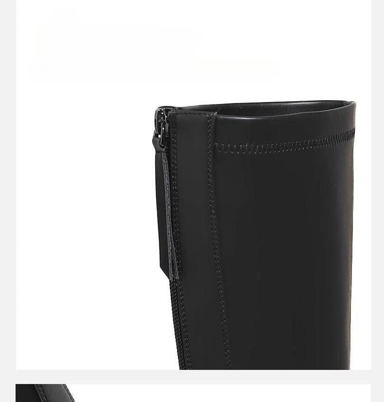 Damenschuhe 2024, Plattform, Herbst-Winter, langer Stiefel, kniehohe Damenstiefel, seitlicher Reißverschluss, bequemer quadratischer Absatz, schwarzer hoher Stiefel