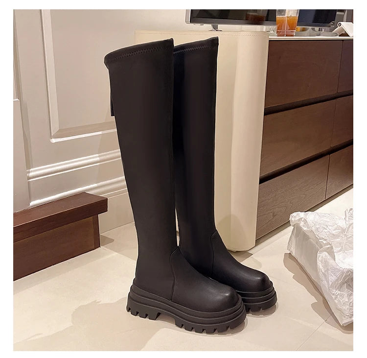 Street Style Plattformabsatz Damen Overknee-Hohe Stiefel Warm Innen Kurze Plüschschuhe Herbst Winter Damen Lange Booties