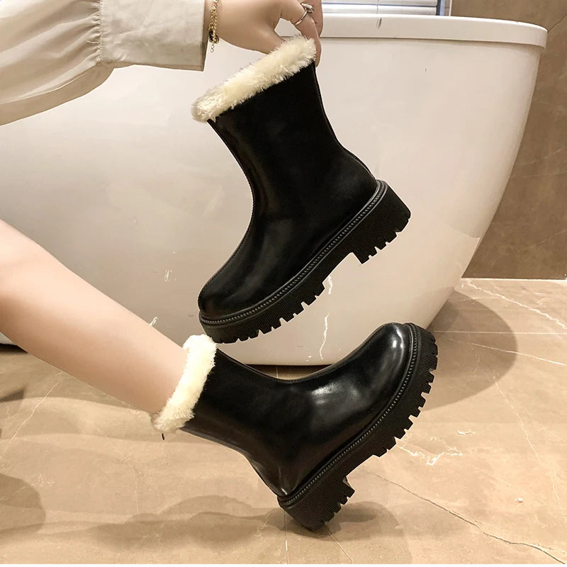 2025, Winter Frauen Warme Plüsch Stiefeletten Komfort Nicht Slip Große Größe Schuhe Concise Baumwolle Kurze Botas De Mujer