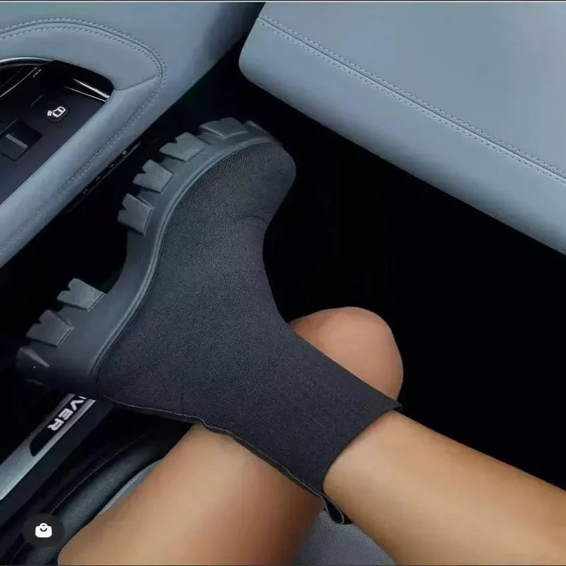 Women's Sock Boots Simple Womens Mid-calf Boots Lightweight Wear-resistant Casual Shoes for Women Slip-on Platform Shoes Botas