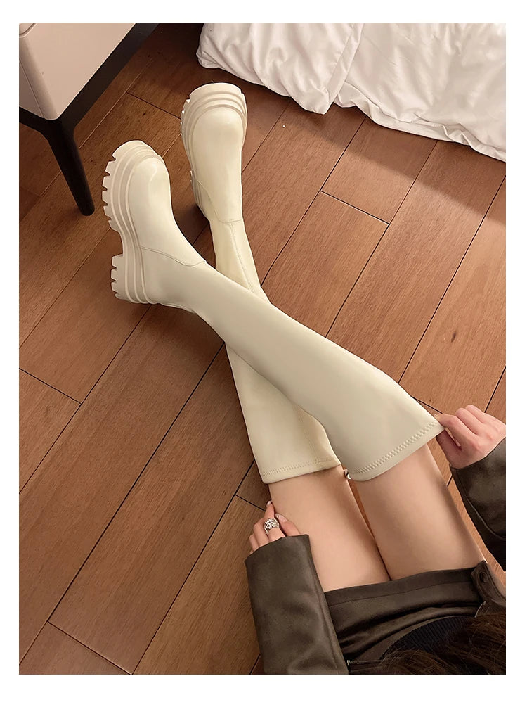 Street Style Plattformabsatz Damen Overknee-Hohe Stiefel Warm Innen Kurze Plüschschuhe Herbst Winter Damen Lange Booties