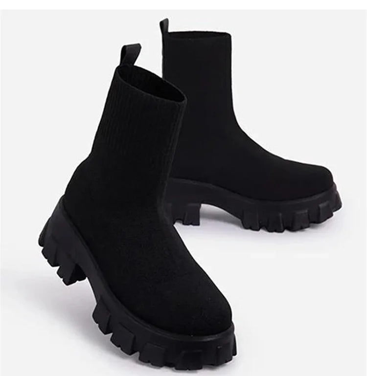 Frauen Stiefel Kurze Stricken Plattform Stiefel Herbst Winter Schuhe Für Frauen Stiefeletten Heels Weiß Winter Botas Mujer