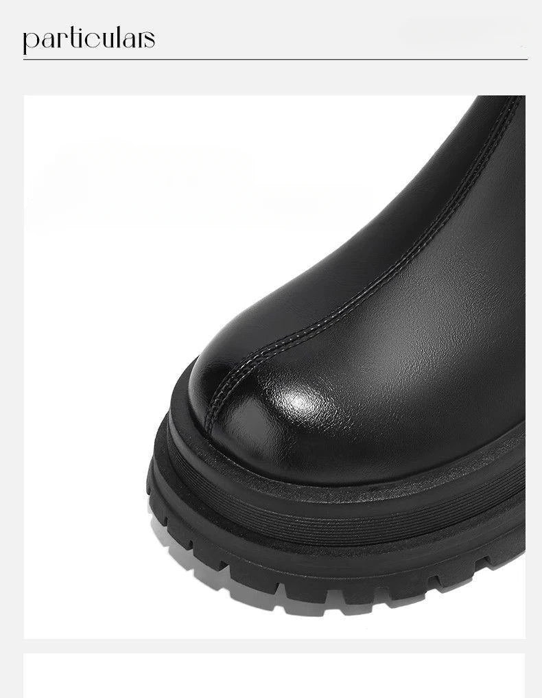 Damenschuhe 2024, Plattform, Herbst-Winter, langer Stiefel, kniehohe Damenstiefel, seitlicher Reißverschluss, bequemer quadratischer Absatz, schwarzer hoher Stiefel