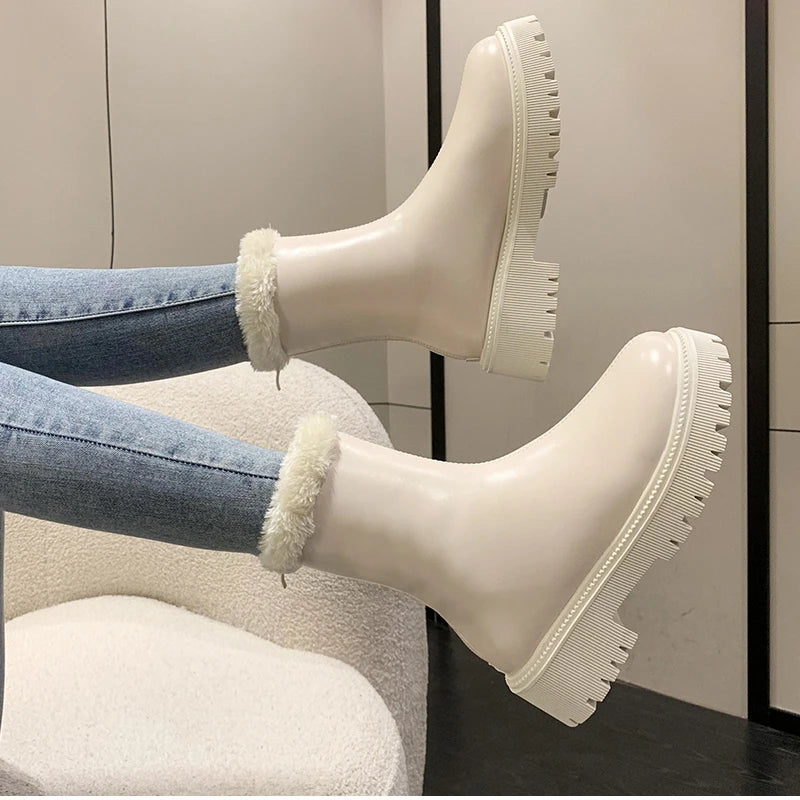 2025, Winter Frauen Warme Plüsch Stiefeletten Komfort Nicht Slip Große Größe Schuhe Concise Baumwolle Kurze Botas De Mujer