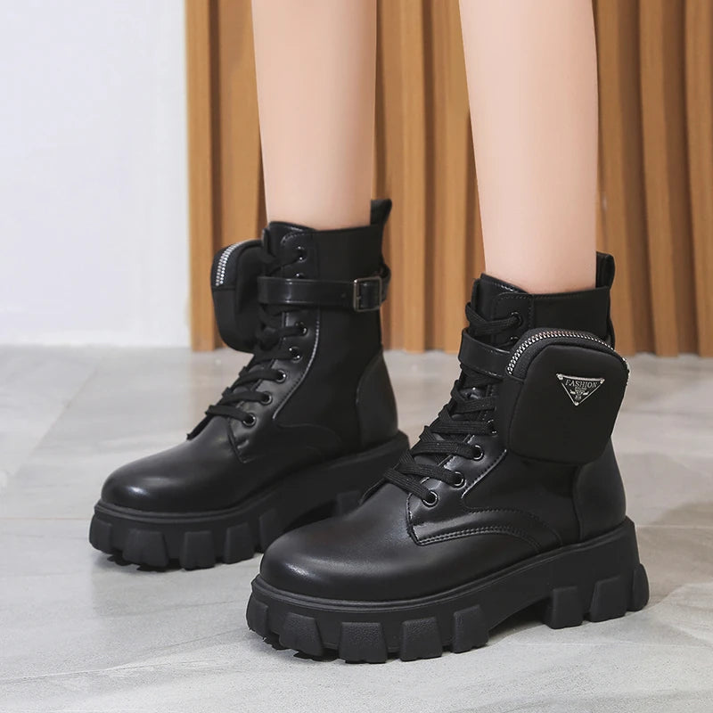 Frauen Stiefel Motorrad Casual Schuhe Neue Frau Leder Minimalistischen Klassischen Punk Weibliche Mary Jane Goth Schuhe Plattform Stiefel Frauen