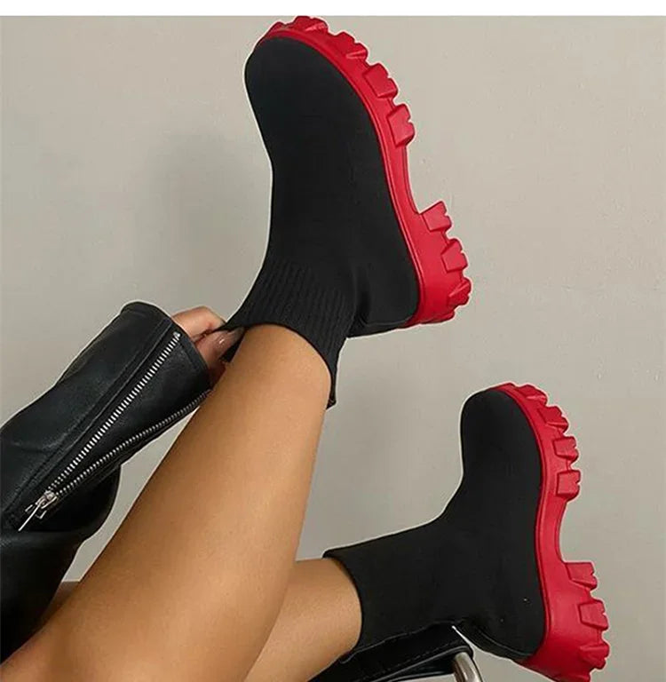 Frauen Stiefel Kurze Stricken Plattform Stiefel Herbst Winter Schuhe Für Frauen Stiefeletten Heels Weiß Winter Botas Mujer