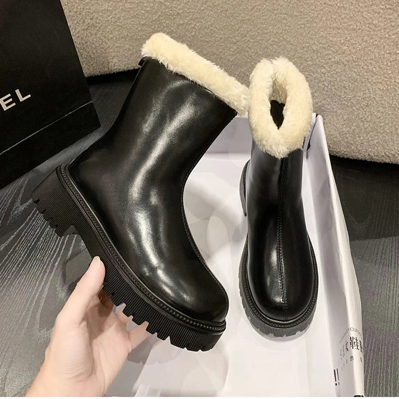 2025, Winter Frauen Warme Plüsch Stiefeletten Komfort Nicht Slip Große Größe Schuhe Concise Baumwolle Kurze Botas De Mujer