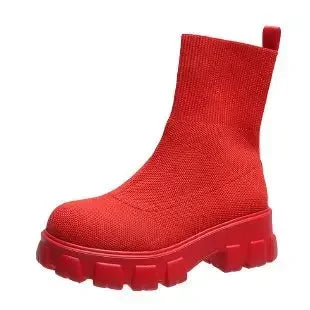 Women's Sock Boots Simple Womens Mid-calf Boots Lightweight Wear-resistant Casual Shoes for Women Slip-on Platform Shoes Botas
