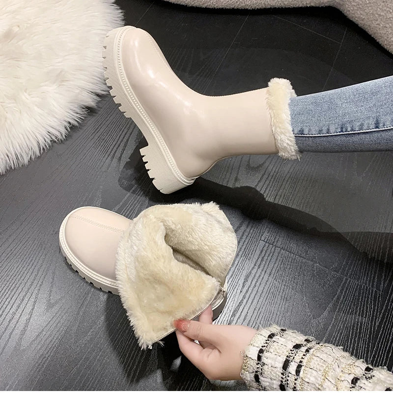2025, Winter Frauen Warme Plüsch Stiefeletten Komfort Nicht Slip Große Größe Schuhe Concise Baumwolle Kurze Botas De Mujer