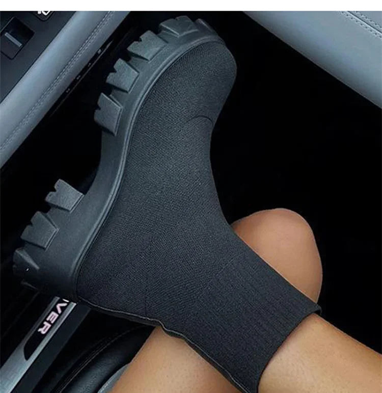 Frauen Stiefel Kurze Stricken Plattform Stiefel Herbst Winter Schuhe Für Frauen Stiefeletten Heels Weiß Winter Botas Mujer