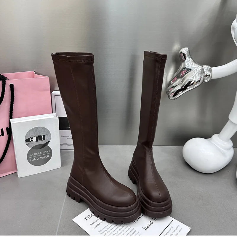 Winter Frauen Ritter Hohe Stiefel Mode Zurück Reißverschlüsse Damen Elegante Plattform Wohnungen Lange Booties Kurze Plüsch frauen Schuhe