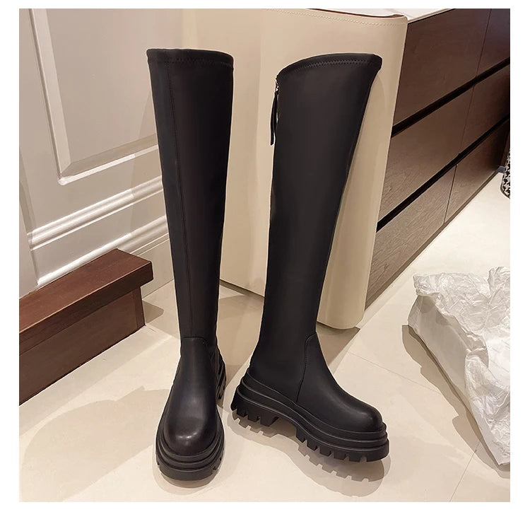 Street Style Plattformabsatz Damen Overknee-Hohe Stiefel Warm Innen Kurze Plüschschuhe Herbst Winter Damen Lange Booties