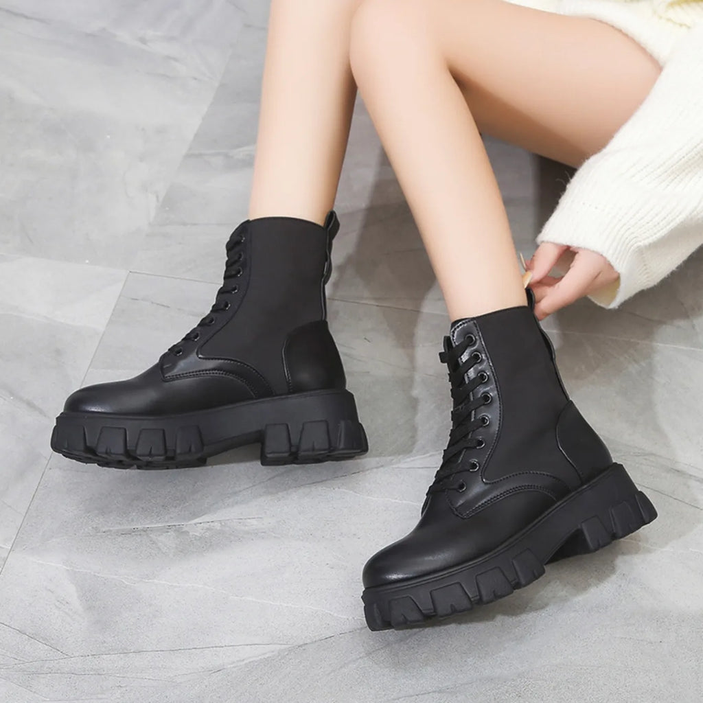 Frauen Stiefel Motorrad Casual Schuhe Neue Frau Leder Minimalistischen Klassischen Punk Weibliche Mary Jane Goth Schuhe Plattform Stiefel Frauen