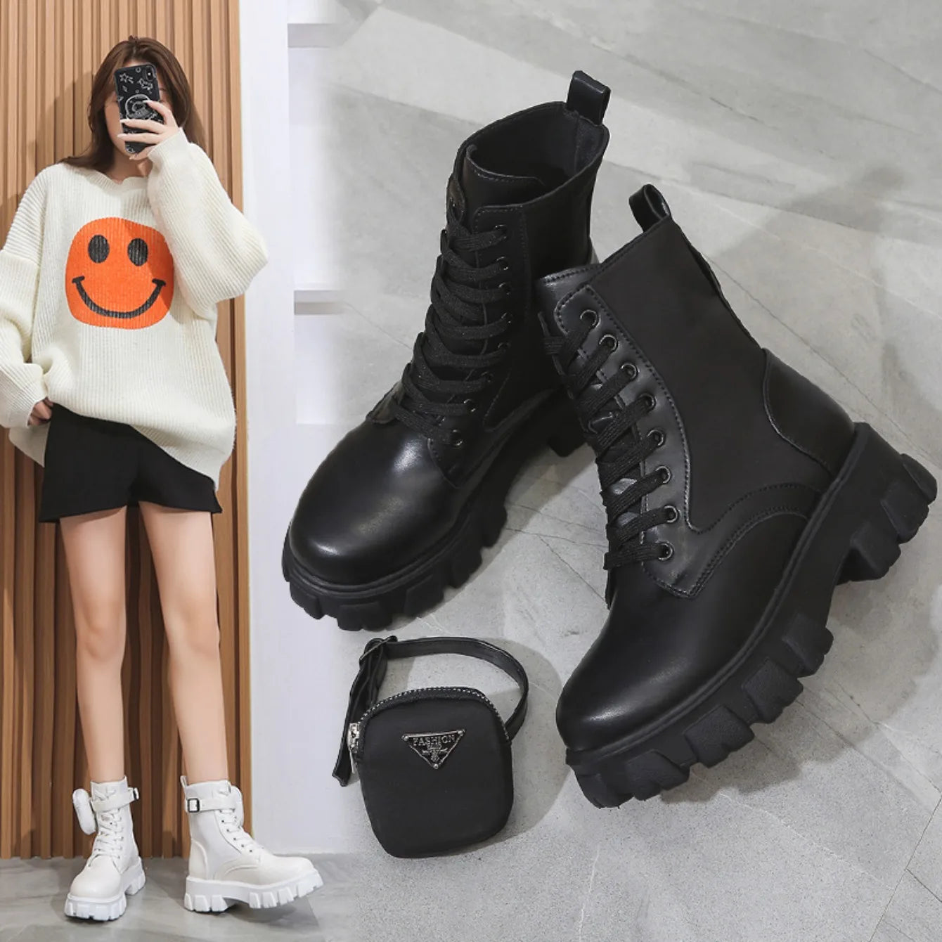 Frauen Stiefel Motorrad Casual Schuhe Neue Frau Leder Minimalistischen Klassischen Punk Weibliche Mary Jane Goth Schuhe Plattform Stiefel Frauen