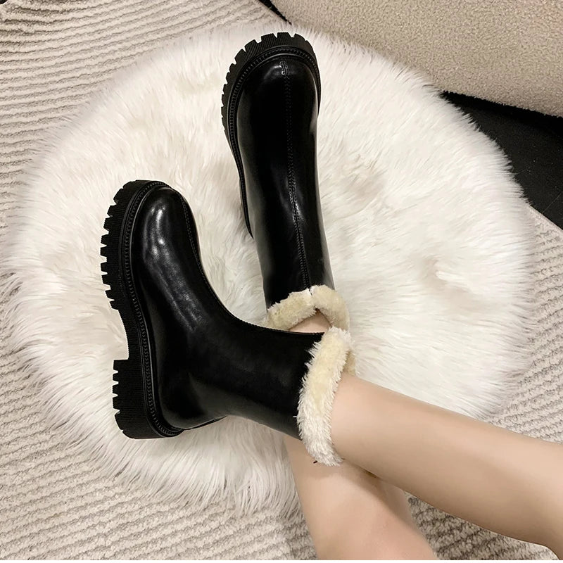 2025, Winter Frauen Warme Plüsch Stiefeletten Komfort Nicht Slip Große Größe Schuhe Concise Baumwolle Kurze Botas De Mujer