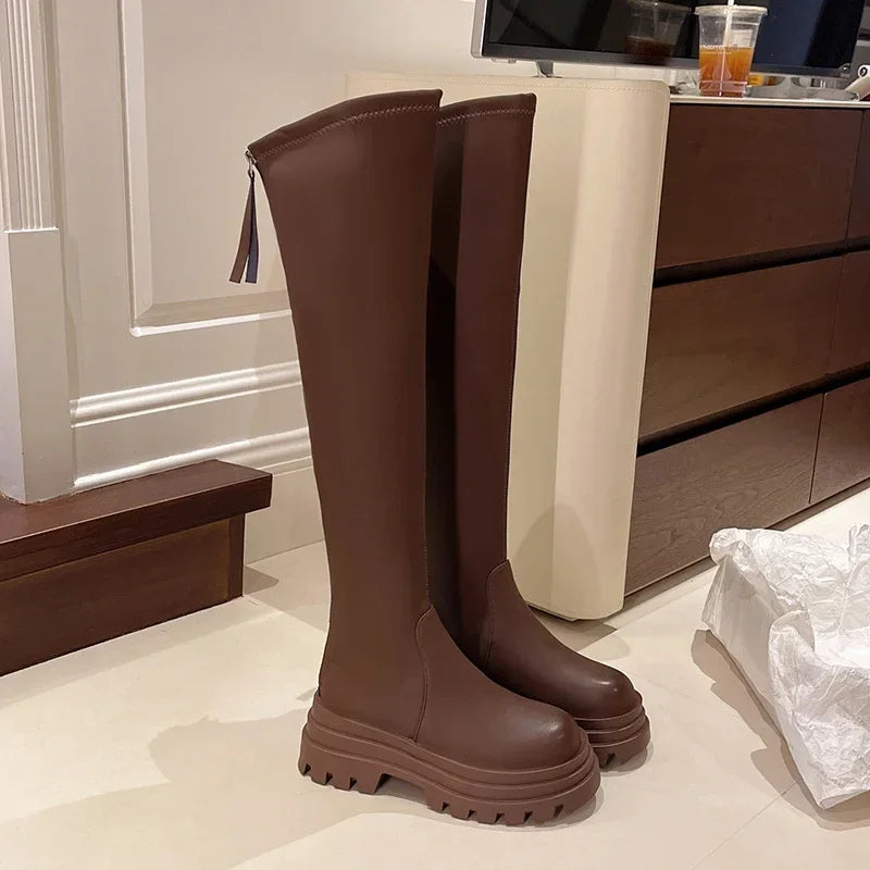 Street Style Plattformabsatz Damen Overknee-Hohe Stiefel Warm Innen Kurze Plüschschuhe Herbst Winter Damen Lange Booties