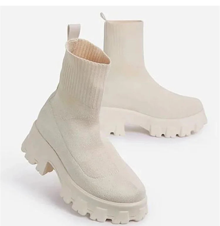 Frauen Stiefel Kurze Stricken Plattform Stiefel Herbst Winter Schuhe Für Frauen Stiefeletten Heels Weiß Winter Botas Mujer
