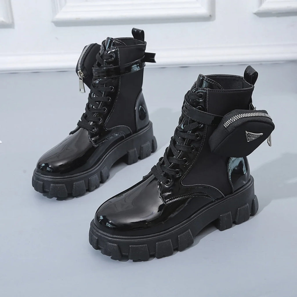 Frauen Stiefel Motorrad Casual Schuhe Neue Frau Leder Minimalistischen Klassischen Punk Weibliche Mary Jane Goth Schuhe Plattform Stiefel Frauen