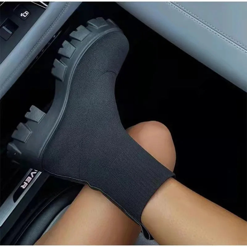 Sexy frauen Stiefel Mode Elastische Socke Stiefel für Frauen Komfort Atmungsaktive Plattform Schuhe Große Größe Frauen Stiefeletten Botas Mujer