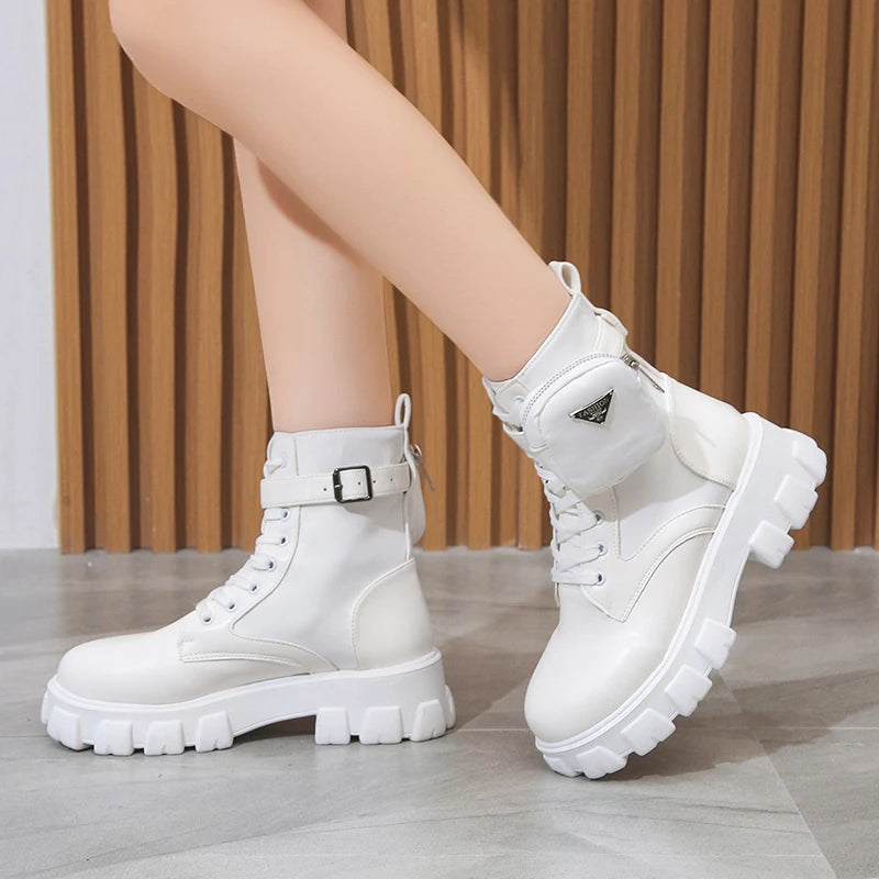 Frauen Stiefel Motorrad Casual Schuhe Neue Frau Leder Minimalistischen Klassischen Punk Weibliche Mary Jane Goth Schuhe Plattform Stiefel Frauen