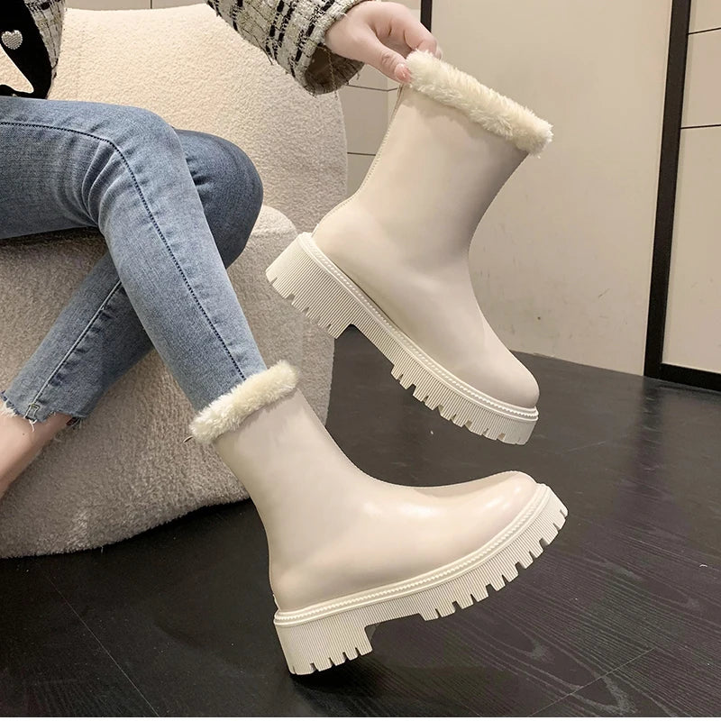 2025, Winter Frauen Warme Plüsch Stiefeletten Komfort Nicht Slip Große Größe Schuhe Concise Baumwolle Kurze Botas De Mujer
