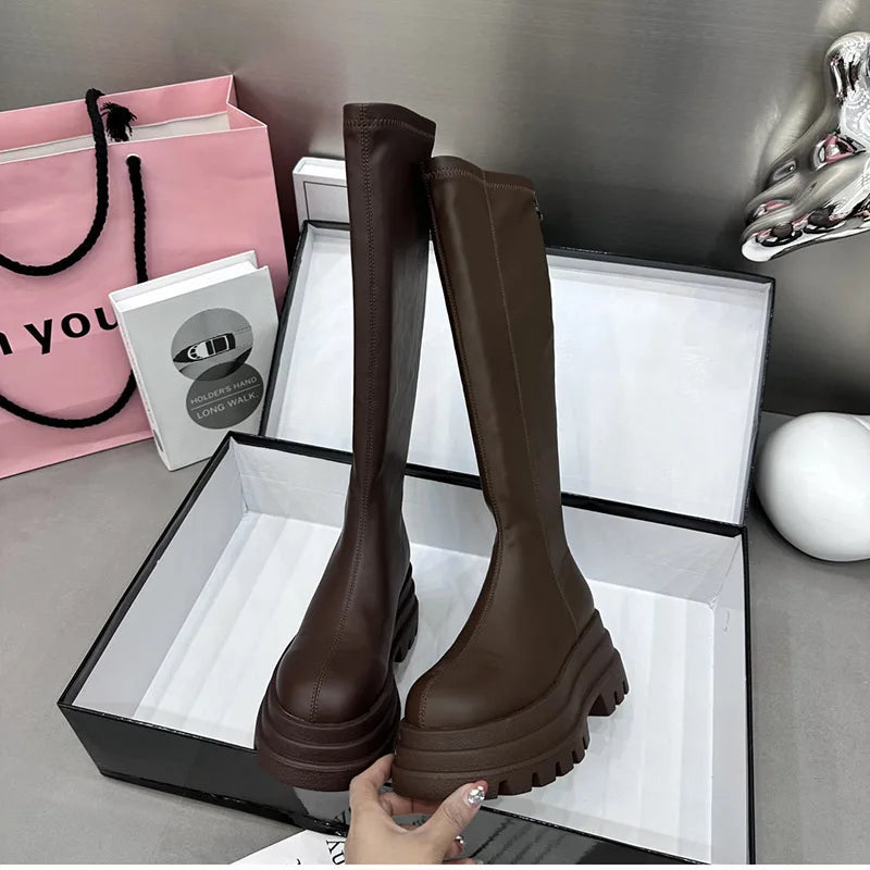 Winter Frauen Ritter Hohe Stiefel Mode Zurück Reißverschlüsse Damen Elegante Plattform Wohnungen Lange Booties Kurze Plüsch frauen Schuhe