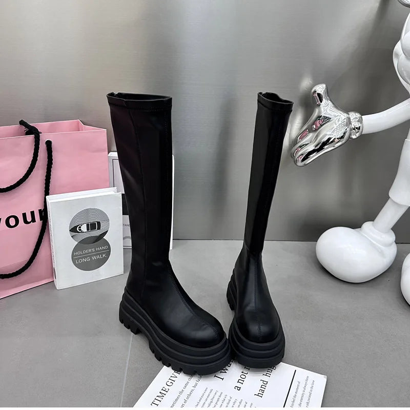 Winter Frauen Ritter Hohe Stiefel Mode Zurück Reißverschlüsse Damen Elegante Plattform Wohnungen Lange Booties Kurze Plüsch frauen Schuhe