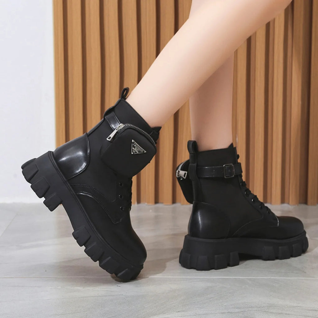 Frauen Stiefel Motorrad Casual Schuhe Neue Frau Leder Minimalistischen Klassischen Punk Weibliche Mary Jane Goth Schuhe Plattform Stiefel Frauen