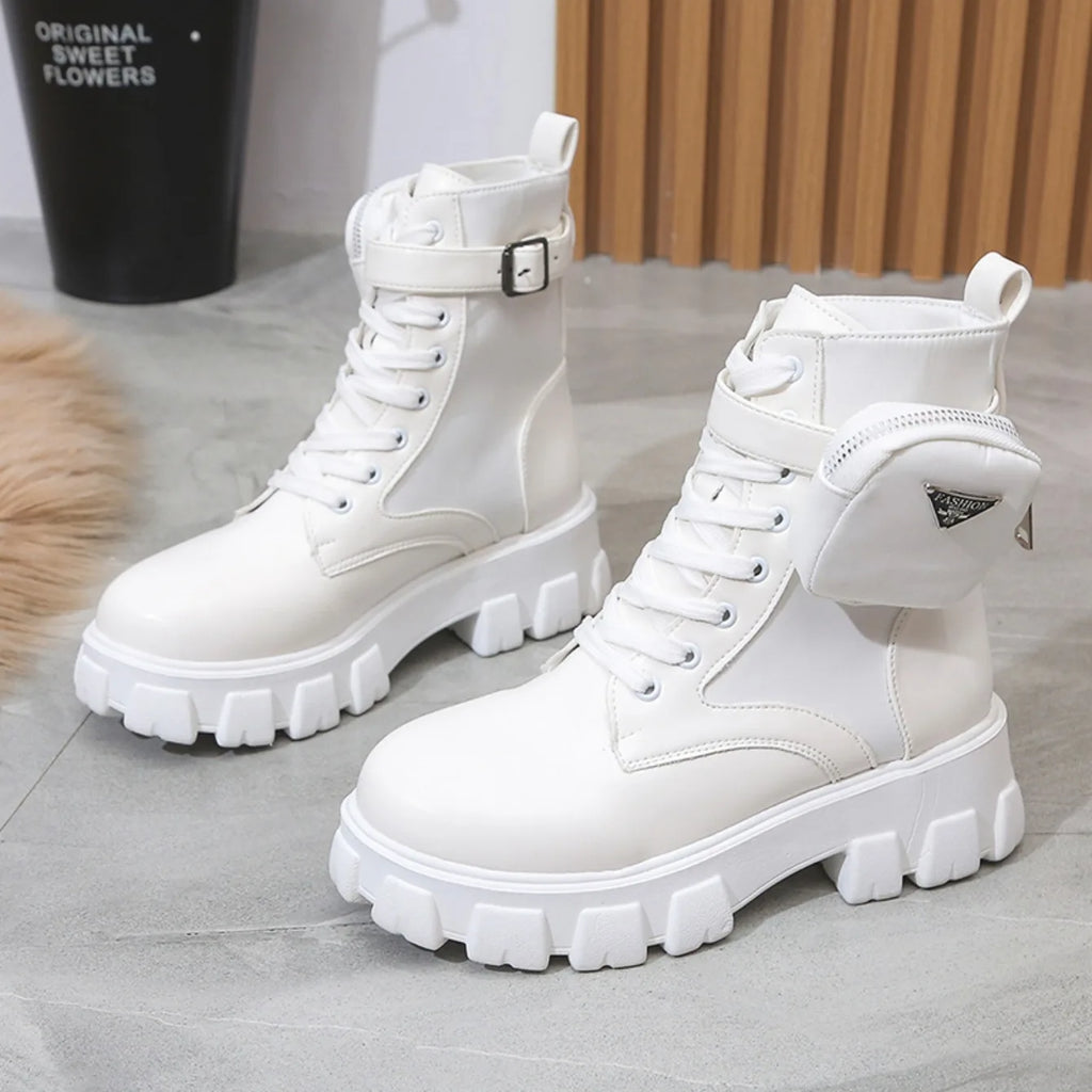 Frauen Stiefel Motorrad Casual Schuhe Neue Frau Leder Minimalistischen Klassischen Punk Weibliche Mary Jane Goth Schuhe Plattform Stiefel Frauen
